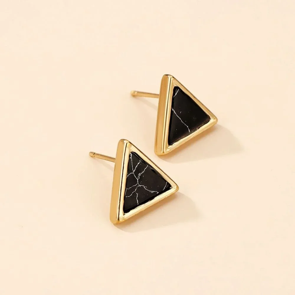 🍑Brand New Pyramid  Earrings With Cracked Black Stone Marble Design Earrings - Picture 4 of 5